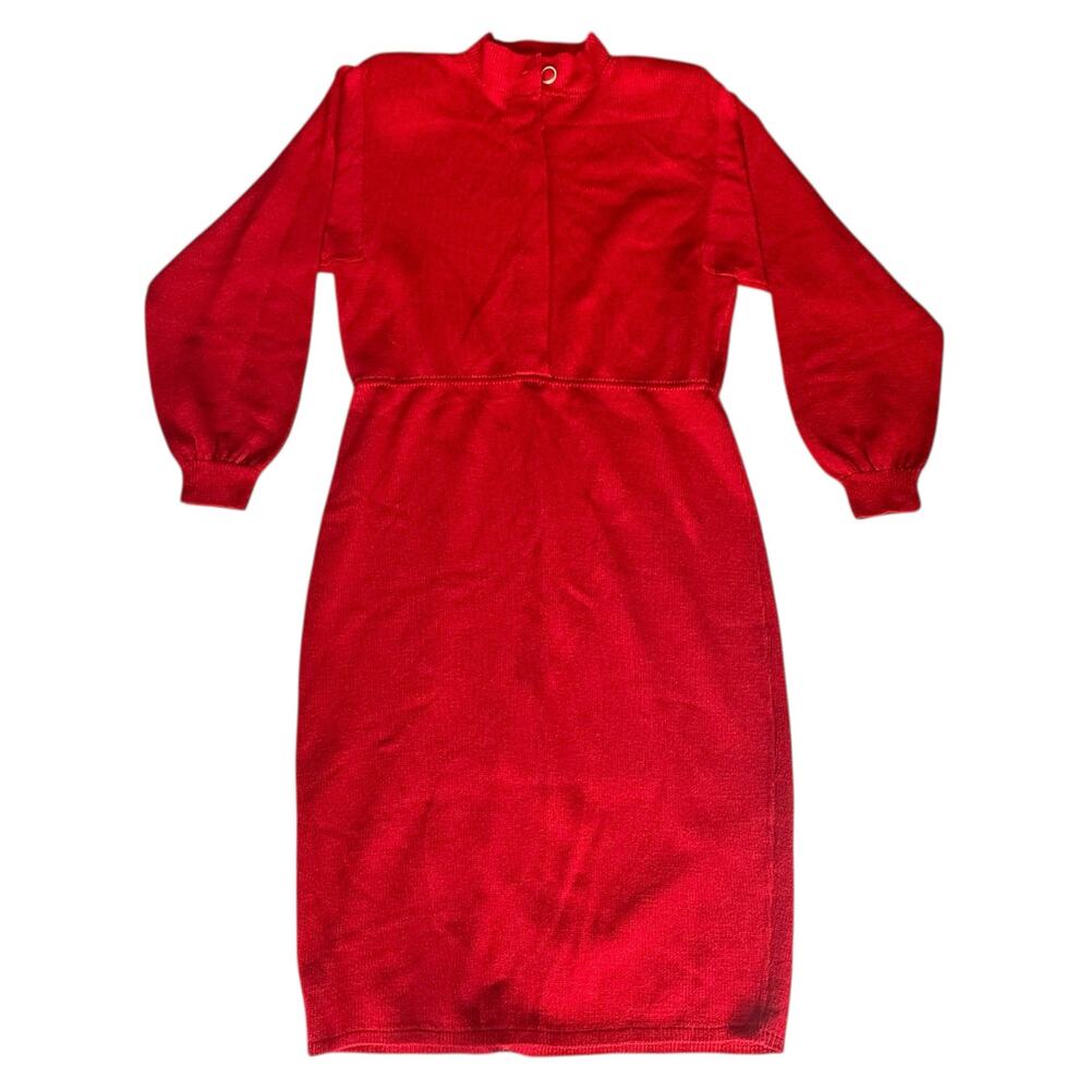 Vintage Dress Womens Size Medium Red Long Sleeve Collar Retro Bold Indie Office